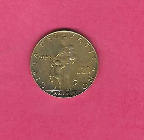 VATICAN KM A52.2 1958 UNCIRCULATED-UNC MINT 20 LIRE OLD VINTAGE COIN Cover
