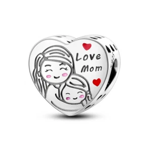 Mother Daughter Hug I Love You Heart Mom Mum Charm Bead Sterling Silver 925 - Picture 1 of 1