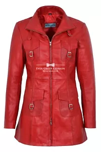 Chaqueta de cuero gótica roja para damas Abrigo informal con cremallera de moda Piel de cordero real 1310 - Imagen 1 de 8