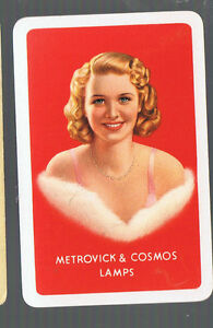 AD11 Swap Playing Cards 1 VINT METROVICK & COSMOS  LAMPS GLAM LADY ADVT