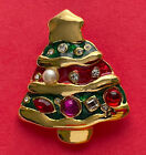 VINTAGE CHRISTMAS TREE BROOCH PIN GOLD RHINESTONE MID CENTURY MODERN 70s 80s HTF