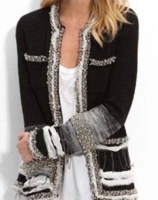 Diane Von Furstenberg Rare! Wool Silk Beaded unique  jacket sweater cardigan P - Image 1 of 4