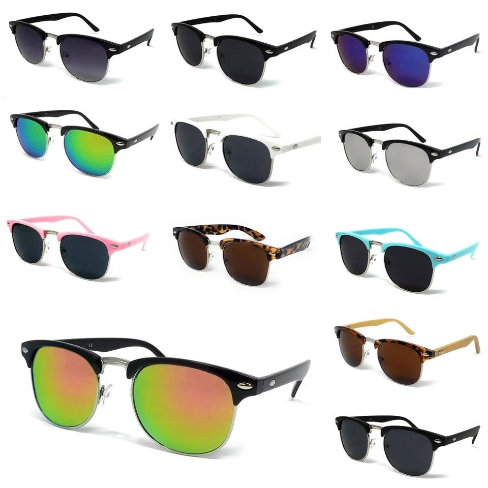 1950's Sunglasses Mens Womens Ladies Retro Classic Round Black UK Half Rimmed UV