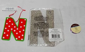 Christmas Custom Alphabet Letter N Glitter 6" x 3 1/2" Red 3 1/2" x 4" Ribbon 5U - Picture 1 of 3
