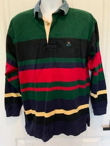 Vintage GANT Mens Multicolor Striped Cotton Long Sleeve Collared Logo Polo Shirt - Picture 1 of 5