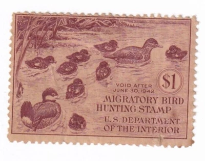 MATT'S STAMPS US SCOTT #RW8 $1 DOLLAR 1941 FEDERAL DUCK STAMP, MH, CV$225 - Image 1 of 3