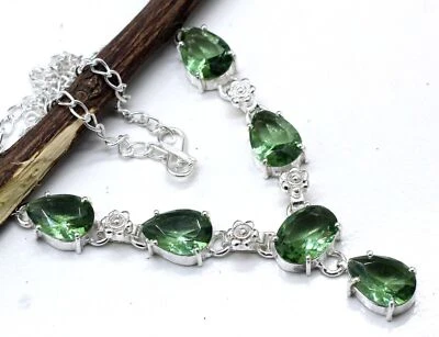 Collar de plata de ley 925 con piedras preciosas de amatista verde hecho a mano S-17-18" Foto 1 de 4
