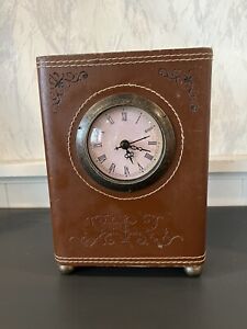 Antique Brown Leather Cased Carriage Boxy Standing Clock