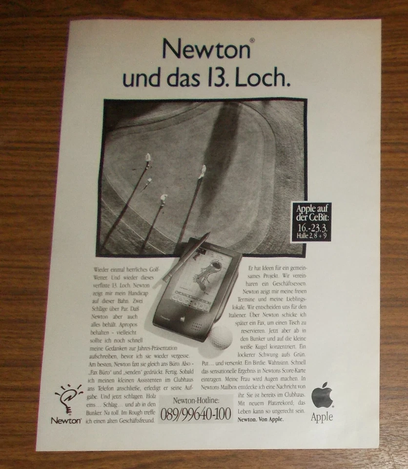 Seltene Werbung APPLE NEWTON MessagePad PDA - Golf - Das 13. Loch 1994 - Bild 1 von 1