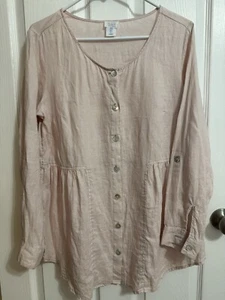 Sigrid Olsen 100% Leinen Damen Gr. S rosa Knopf Tunika Shirt Schößchen Rollriegel - Bild 1 von 7