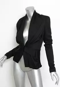 BALENCIAGA Womens Black Knit Pleated Draped Long-Sleeve Blazer Jacket 36/4 - Picture 1 of 6