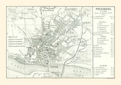 Historic Map - Bratislava Slovakia Europe - Baedeker 1896 - 32.49 x 23 - Image 1 of 4