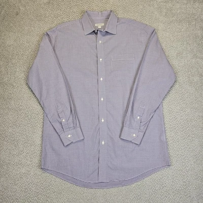 ROBERT BARAKETT Purple Check Button 100% Cotton Dress Shirt Men XL Size 34-35 - Image 1 of 4