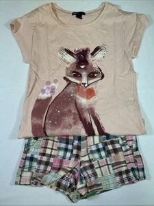 Gap Kids Girls (2) Piece Outfit T-shirt And Plaid Patchwork Shirts Size 8 EUC - Picture 1 of 8