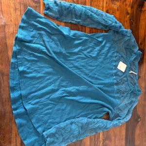 Free People Women's Blue Sheer Long Sleeve Blouse Size L Casual Top - Picture 1 of 8