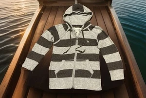 Abercrombie & Fitch Girls Hoodie Angora Sweater Large Gray Striped A&F - Picture 1 of 5