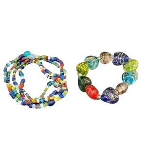 Colorful Beaded Bracelet & Necklace Set Vibrant Boho Chic Jewelry lot Bundle Two - Picture 1 of 10