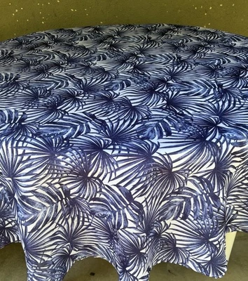 Tommy Bahama 72" Mantel Redondo Poli Azul Oscuro Palmera Frondas Nuevo sin Etiquetas Foto 1 de 4