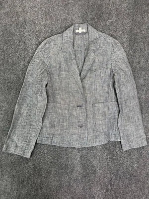 Blazer Eileen Fisher Mujer Gris Blanco Rayas 100% Lino Ligero Talla PP Foto 1 de 4