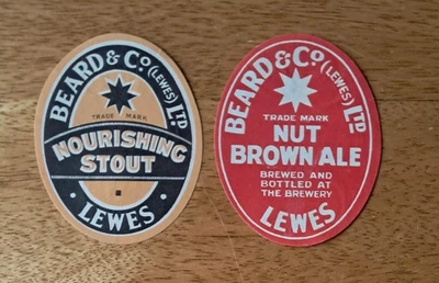 2 Beard's Lewes Sussex beer bottle Labels 1960's - Image 1 of 2