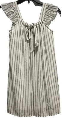 Miss Behave Dress Girls Size 8 White Black Stripes Sleeveless Ruffle Bow Tie - Image 1 of 4