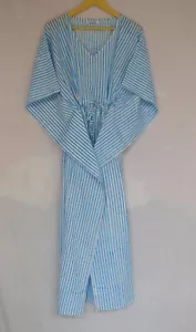 Striped Caftan Clothing White & Blue Long Caftan Gown New Caftan Maxi Dress - Picture 1 of 9