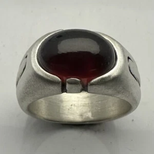 MJG STERLING SILVER MEN'S RING.10 X 14mm OVAL NATURAL HESSONITE GARNET. SZ 10. - Picture 1 of 7