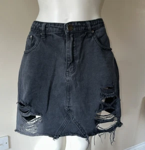 Ladies Denim mini Skirt 16 Frayed black - Picture 1 of 4