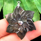Carved Black Abalone Shell Flower Pendant Bead 35x35x6mm D34536