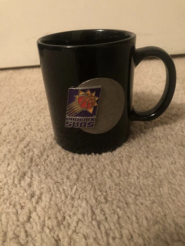 NBA Phoenix Suns Black Ceramic Coffee Mug Fine Pewter Logo Cover