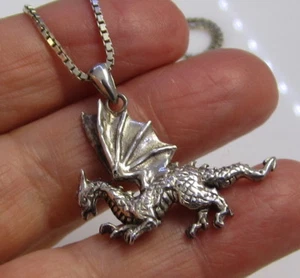 Nachlass Vintage ausgefallen Sterling Silber geflügelter DRACHE sehr detailliert Halskette - Bild 1 von 4