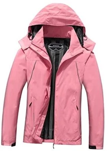 Women's Waterproof Rain Jacket Outdoor Lightweight Hooded Raincoat Medium Pink - Picture 1 of 7