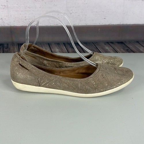 Clarks Scarpa Donna 9 Beige Metallizzato Ballerine Slip On Cuscino Helina Alessia