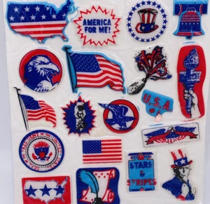 Vintage 1980's JA-RU Puffy Stickers USA Patriotic Flag America Liberty Bell New - Picture 1 of 4