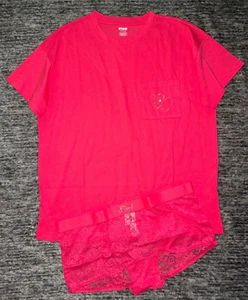 Victoria's Secret Pink Bling Tee Shirt + Boyshort Panties Set Double Bubble L XL - Picture 1 of 11