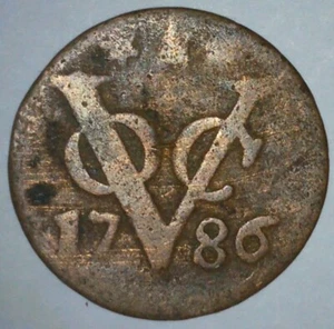 1786 VOC 1 Duit Zeeland Arms Dutch East Indies Middelburg Mint Vintage Coin NLJ7 - Picture 1 of 3