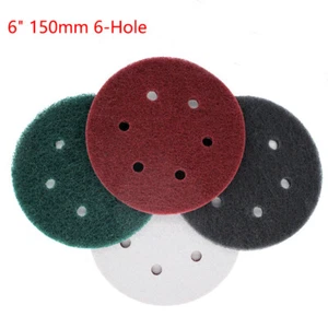 6" 150mm 6-Hole Nylon Fibre Scouring Pads Hook Loop Sanding Discs 240 - 800 Grit - Picture 1 of 6