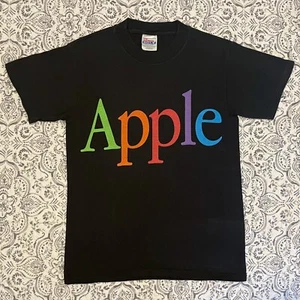 1990s Vintage Rainbow Apple Spellout Black T-shirt Small (34-36) Apple Macintosh - Picture 1 of 5