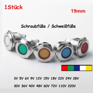 19mm LED Metall Wasserdicht Blinkleuchte 3-220V Signallampe Schraube/Schweißfüße - Picture 1 of 7