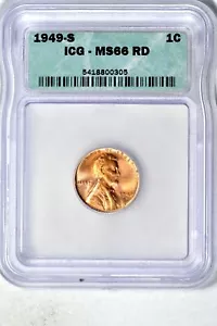 1949-S 1C Lincoln Wheat Cent ICG MS66RD - Picture 1 of 3