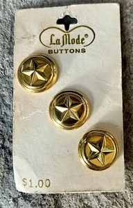 Vintage LaMode Gold Star Buttons, New Old Stock, Set of Three - Picture 1 of 4