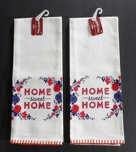 Set 2 Americana HOME SWEET HOME Kitchen Towels Red White Blue Linen/Cotton NEW - Picture 1 of 5