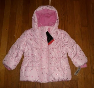 NWT Zeroxposur Kids Girls Size 2T Pink Balle Hearts Puffer Jacket Hood - Picture 1 of 5