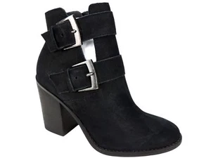 Steve Madden Trevur Damen-Booties Schnalle Blockabsatz schwarz Leder Größe 5,5M - Bild 1 von 6