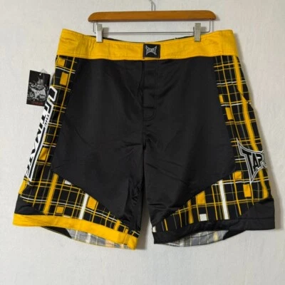 Tapout Ultimate Fighter MMA UFC Boxing Board Shorts 32 38 Yellow Black Plaid NWT - Image 1 of 4