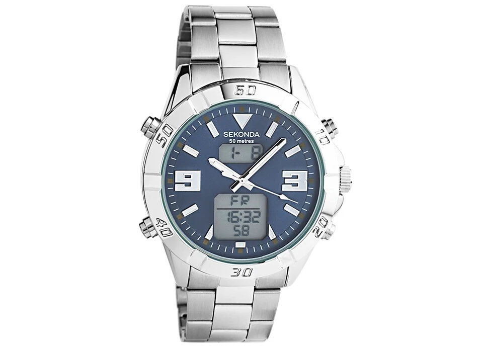 Mens Sekonda Watch 3728 With Blue Dial Metal Bracelet