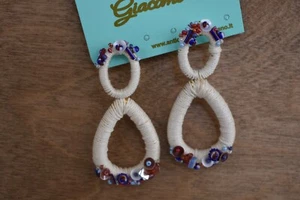 ANTICA SARTORIA CREAM WITH BLUE RED BEADS EARRINGS NEW WITH TAG - Picture 1 of 2