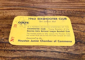 1962 Houston Colt .45s Baseball Youth Six Shooter Club Membership Card RARE - Picture 1 of 3