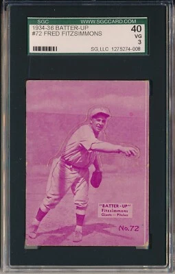 1934-36 BATTER-UP #72 FRED FITZSIMMONS - SGC 40 VG 3 (SVSC) - Image 1 of 2