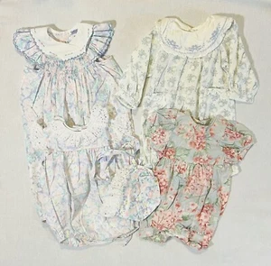 Lot Of 4 Vintage Rompers Floral Embroidered Bonnet Lace Size 12 Months - Picture 1 of 17